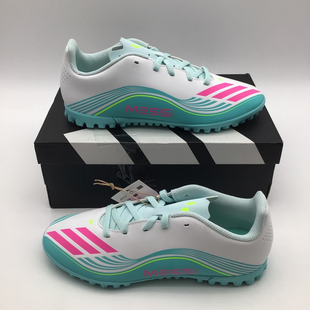 Adidas F50 Messi Club TF J Kids Soccer Shoes White Pink Aqua JQ0949 Size 5 Y NEW